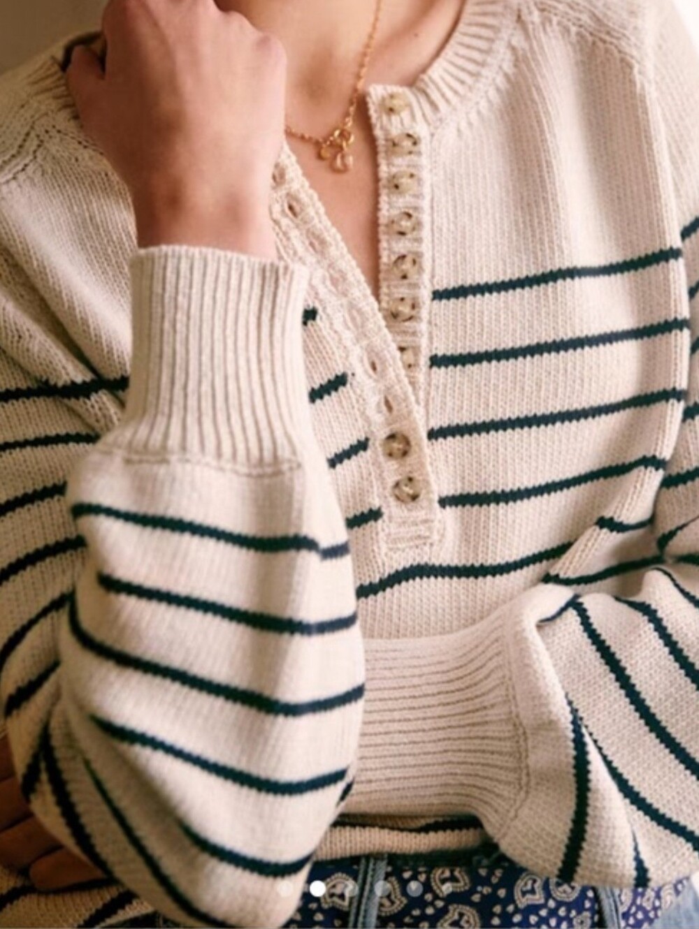 Sezane Leontine Cotton Knit jumper Sweater Ecru Navy Size XXS